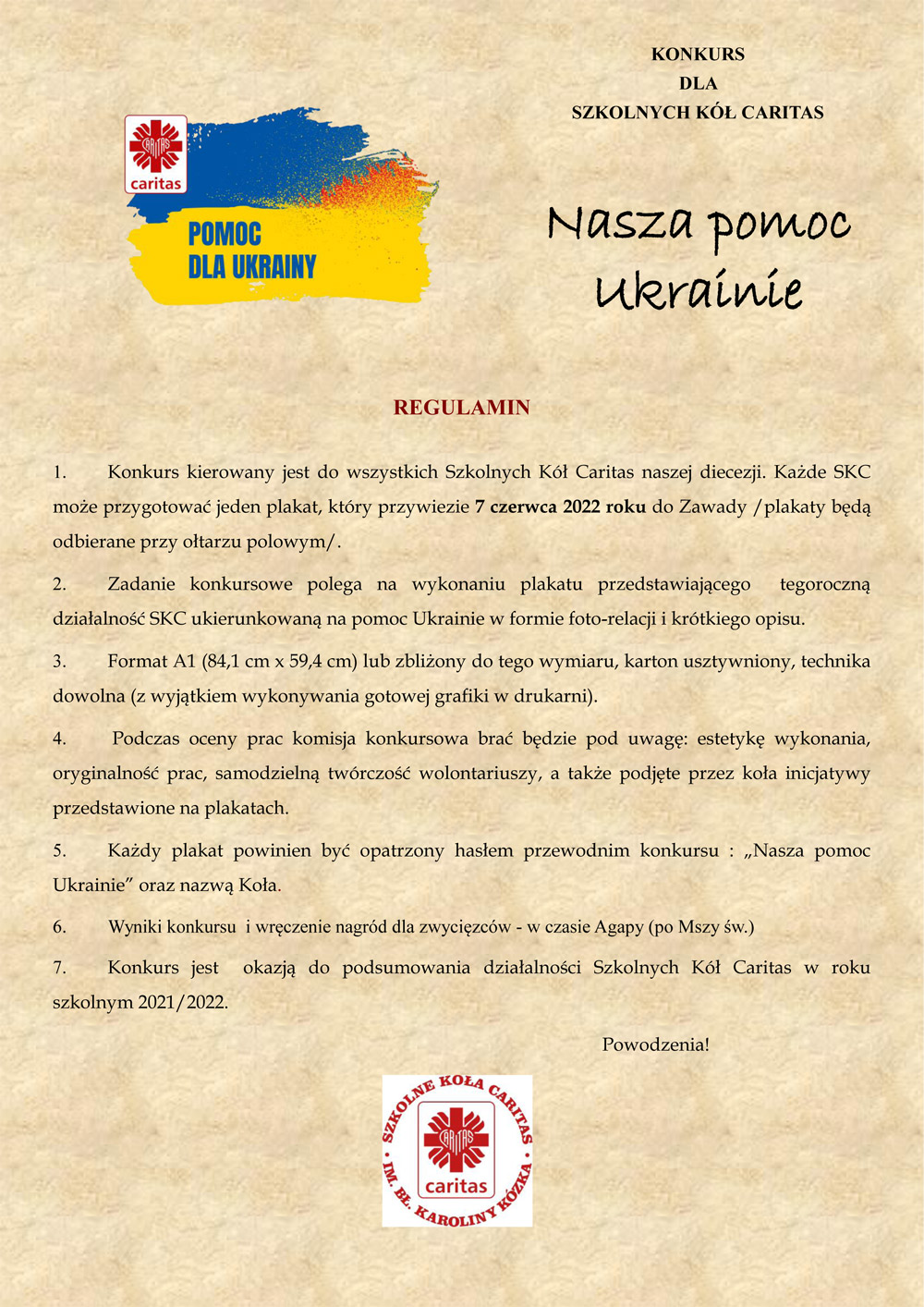 KONKURS DLA SZKOLNYCH KOL CARITAS